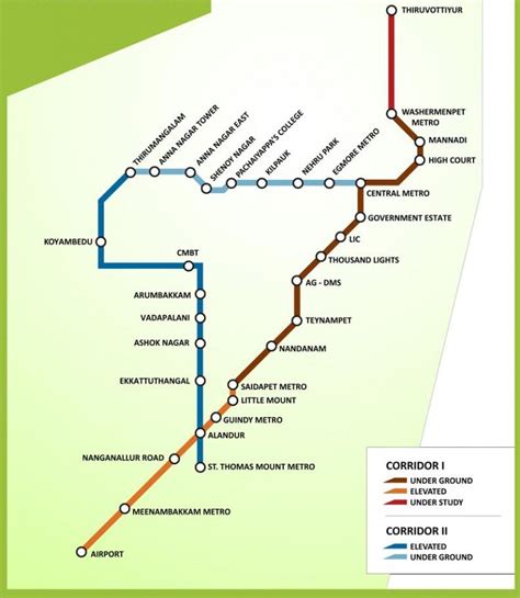 Original Route of Chennai Metro Rail Network between Chennai Airport ...