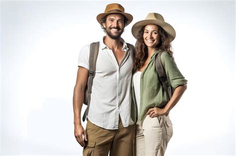 Premium Ai Image Happy Couple Tourists With Backpacks Isolated On