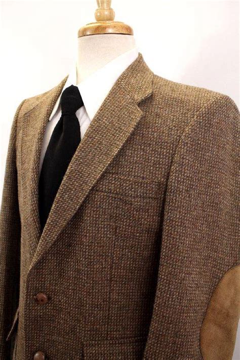 Vintage Mens Brown Farah Jacket Blazer Sport Coat Tweed Wool Elbow Patches 38 S Ebay