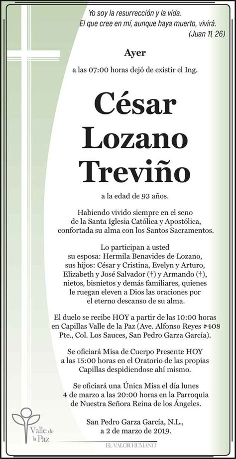 Ing C Sar Lozano Trevi O Obituario Esquela