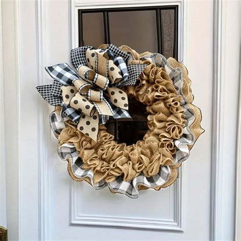 Every Season Rustic Burlap Wreath Farmhouse Buffalo Check Wreath