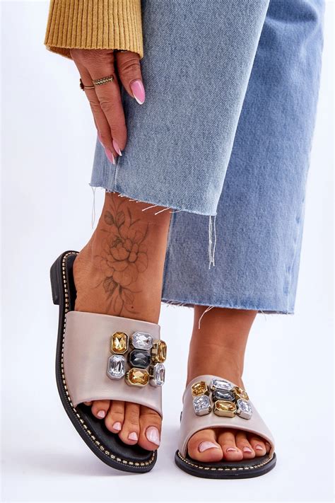 Damskie Klapki Z Kamieniami S Barski KV Nude