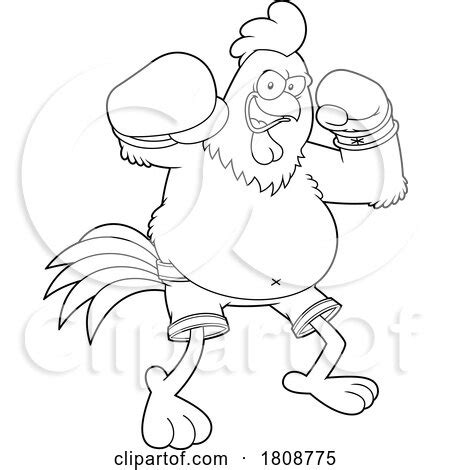 Cartoon Black and White Fighting Rooster Chicken Mascot Character by Hit Toon #1808775