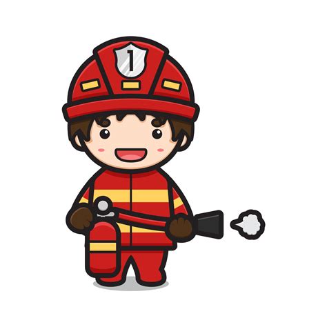 Cute Fire Fighter Holding Fire Extinguisher Character Cartoon Vector