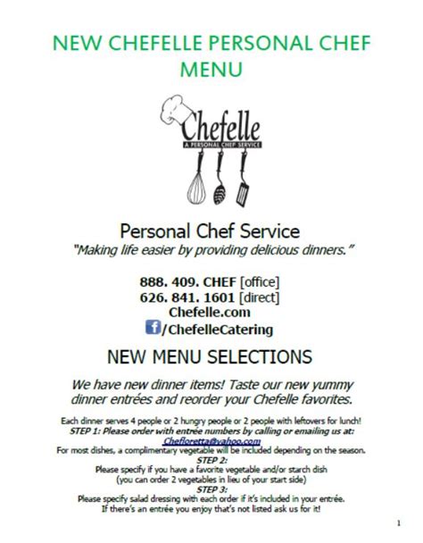 Chefelle Personal Chef Menu | Chefelle Personal Chef and Catering