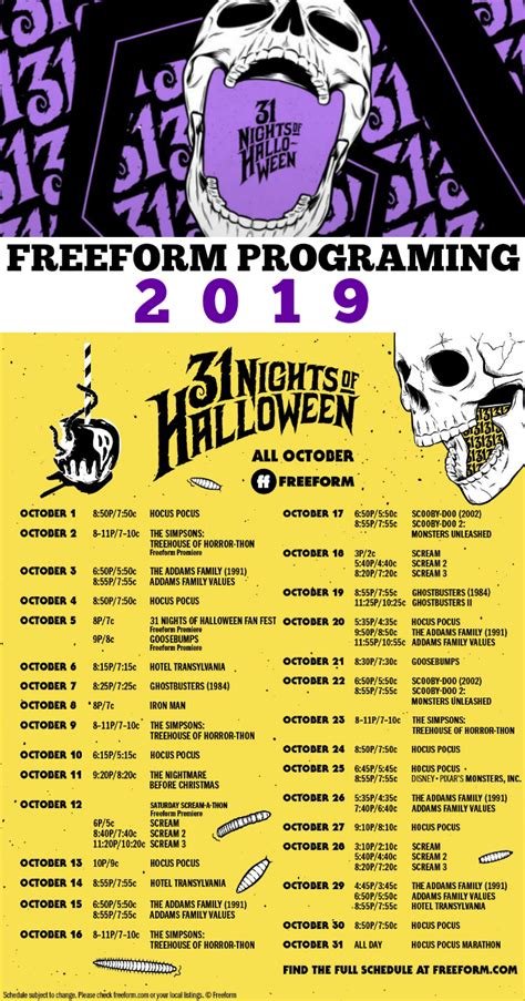 2019 Freeform 31 Nights Of Halloween Movies Calendar Shesaved®