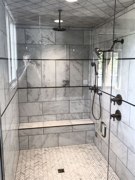 Walk In Shower With Tiled Walls And Glass Doors Marble Steam Shower