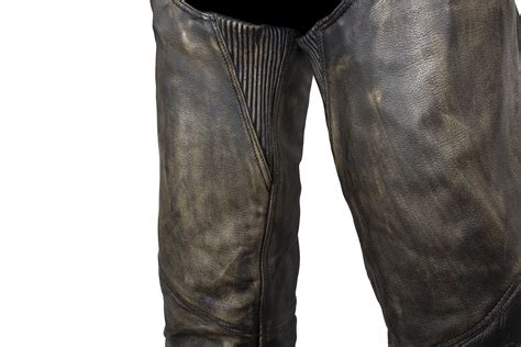 Distressed Brown Leather Motorcycle Chaps With Leather Belt Hasbro