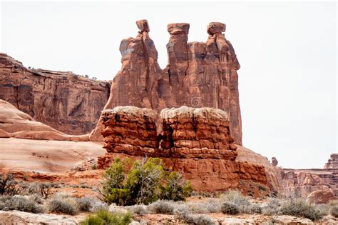 Wonderful Red Rock Sculptures At Arches National Park Utah Stock Photo