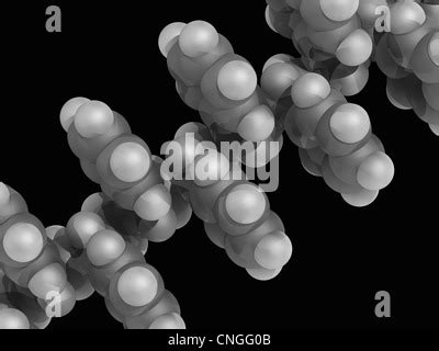 Polystyrene. Molecular model of the thermoplastic polymer polystyrene ...