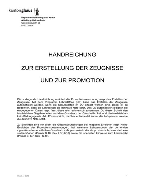 Handreichung Zur Erstellung Der Zeugnisse Und Zur Promotion