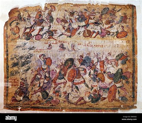 Battle Scene From A Manuscript Of Homer Iliad C300 Ad Biblioteca