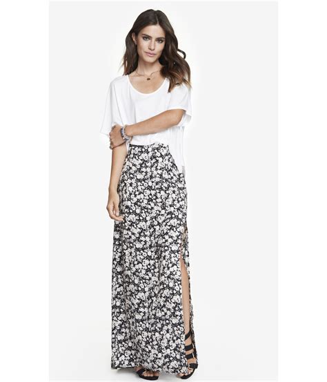 Express High Waisted Side Slit Woven Maxi Skirt In Floral Neutral Lyst