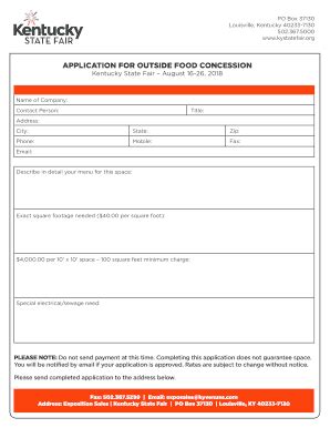 Fillable Online APPLICATION FOR OUTSIDE FOOD CONCESSION Fax Email Print