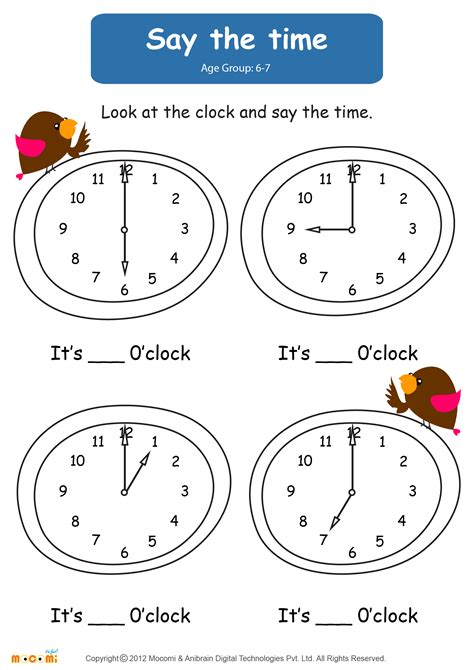 Say The Time Math Worksheet For Kids Mocomi Kids Math Worksheets