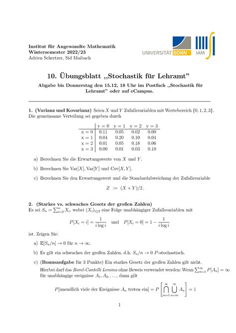 Blatt Stochastik Lehramt Institut F Ur Angewandte Mathematik