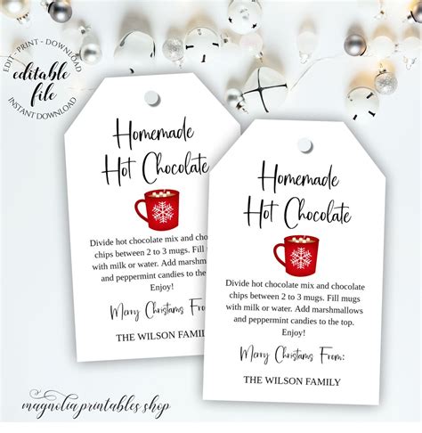 Mason Jar Hot Chocolate Mix Tag Template Editable Homemade Hot Cocoa