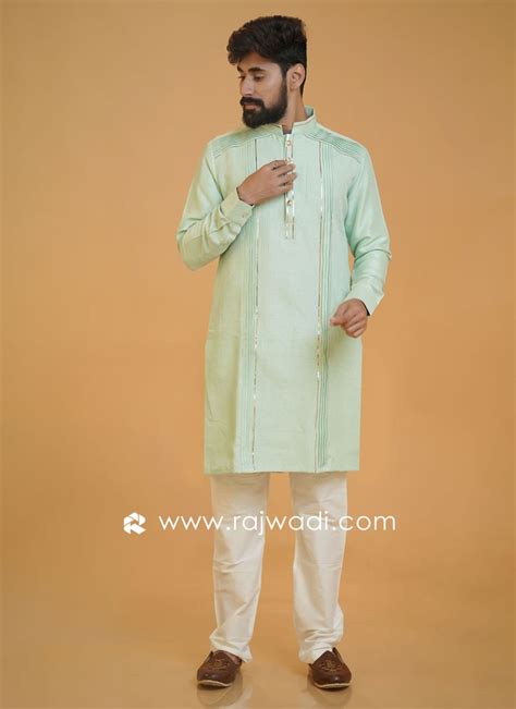 Pista Green Color Fancy Kurta Pajama Set