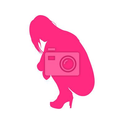 Icono Plano Silueta Chica Desnuda Agachada Perfil En Color Rosa Wall