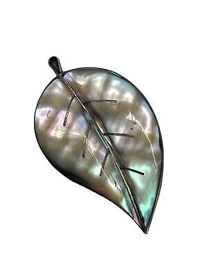 Vtg Sterling Silver Abalone Shell Leaf Brooch Pin Taxco Mexico Antique