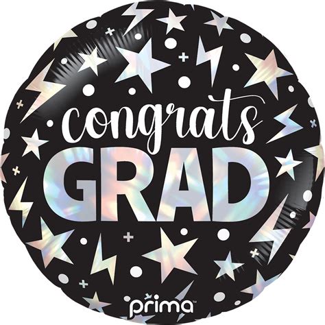 18 Round Congrats Grad Holographic Stars And Lightning Bolts Prima