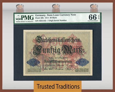 Welt Banknoten 50 MARK 1914 TT PK 49b GERMANY 7 DIGIT SERIAL NUMBER PMG