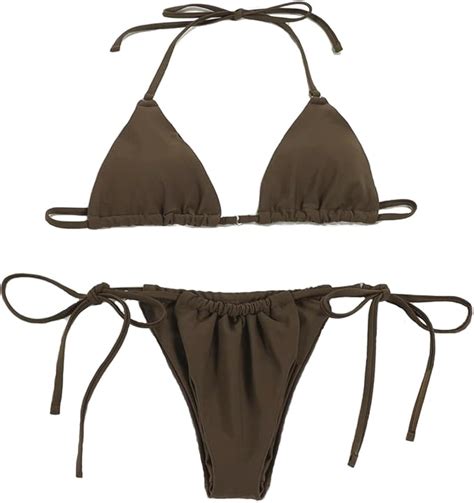 Damen Bikini Set Tanga Bikini Badeanzüg Push Up mit Dreieck Cup Spaghetti Zweiteilige