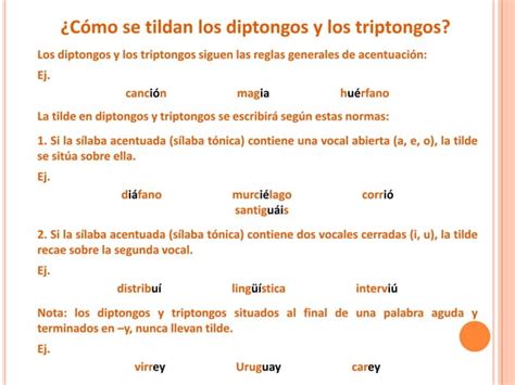 La Tilde En Diptongos Y Triptongos Ppt