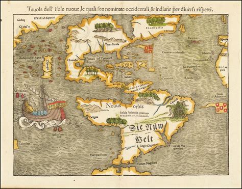 First Printed Map Of The American Continent Early State Of Sebastian