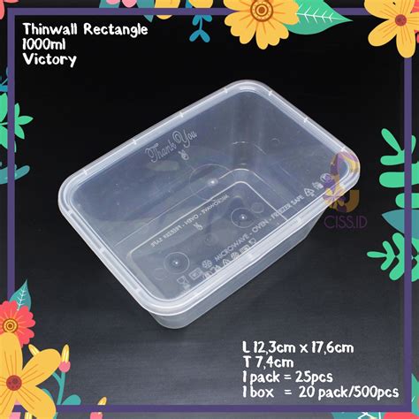 Jual Kotak Makan Plastik Thinwall 1000ml Rectangle Persegi Panjang