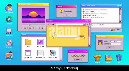 Y2k Windows On Computer Pc Desktop Retro Screen In Retrowave