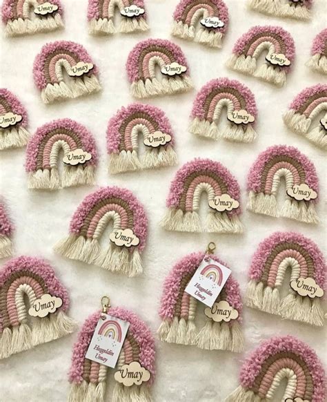 Baby Shower Keychain Favors For Guest Rainbow Macrame Favors Newborn