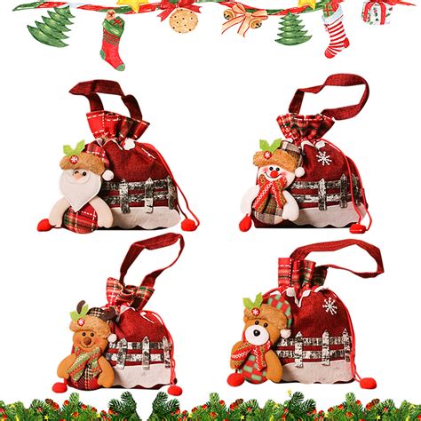 Christmas Gift Doll Bags Reusable Fabric Xmas Favor Bags