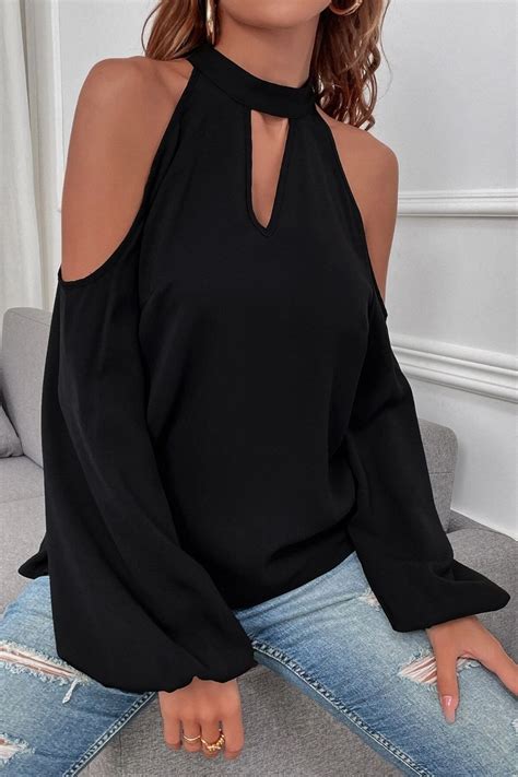 Keeping Up Black Cold Shoulder Top Styched Fashion