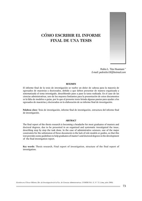 Pdf C Mo Escribir El Informe Final De Una Tesis