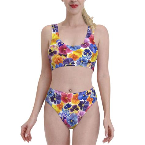 Kdxio The Garden Tricolor Pansy Flower For Womens High Waisted Bikini