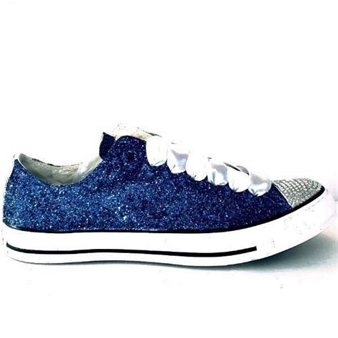 Womens Sparkly Navy Blue Glitter Crystals Converse All Stars Sneakers Wedding Bride Shoes