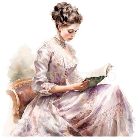 Victorian Woman Reading Book Clipart Png Bundle High Quality