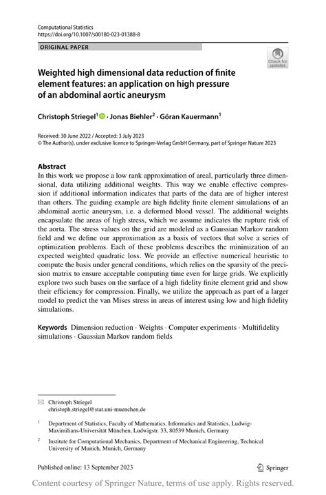 Weighted High Dimensional Data Reduction Of Finite Element Features An