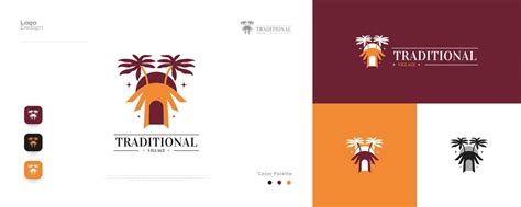 Traditional Hut Logo Design With Coconut Tree Illustration Village