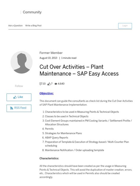 Cut Over Activities Plant Maintenance Sap Easy Access Sap Blogs Pdf Computing