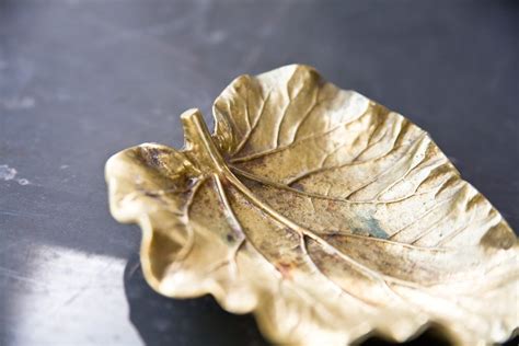 Vintage Brass Leaf Dish Virginia Metalcrafters Rhubarb