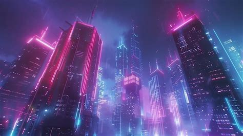 Premium Photo Futuristic Cyberpunk Cityscape With Neon Lights And