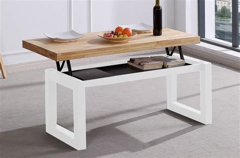 Table Basse Relevable En Bois Coloris Chêne Nordique Pieds Blanc