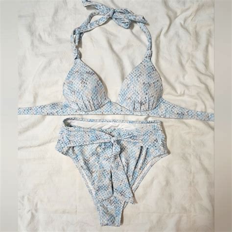 Shade Shore Swim Shade Shore Light Blue Snake Print High Waist Bikini 32b And Small