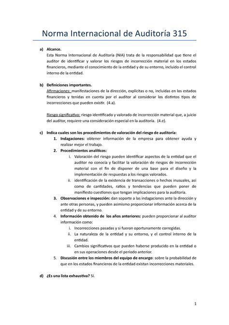 Norma Internacional De Auditoría 315 Esta Norma Internacional De