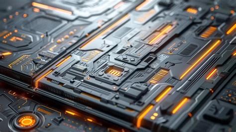 Futuristic Circuit Board With Glowing Orange Lines Premium AI