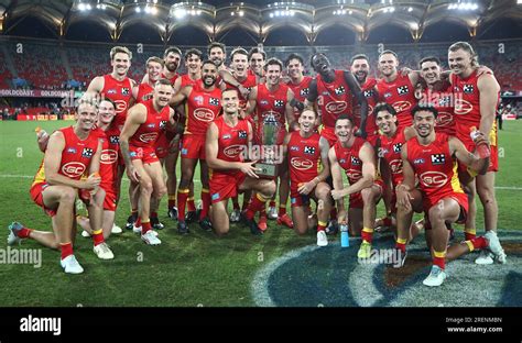 Gold Coast Australia 29th July 2023 Suns Players Celebrate Their