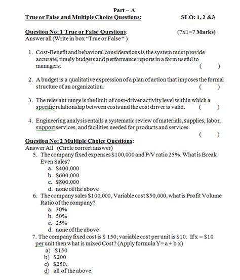 Solved Part A True Or False And Multiple Choice Questions