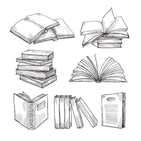 Premium Vector | Sketch books. ink drawing vintage open book and books ...